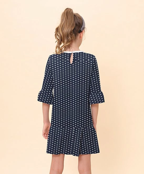Budget ๐งจ Trend Blossoms Navy & White Stars Bell-Sleeve Ruffle-Hem Shift ๐ Dress - ๐ง Girls ๐คฉ 4 Budget ๐งจ Trend Blossoms Navy & White Stars Bell-Sleeve Ruffle-Hem Shift ๐ Dress - ๐ง Girls ๐คฉ - Image 2