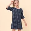 Budget 🧨 Trend Blossoms Navy & White Stars Bell-Sleeve Ruffle-Hem Shift 👗 Dress - 👧 Girls 🤩 -Trend Blossoms-shop zu109737032 main tm1665749096