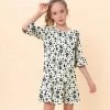 Promo 😍 Trend Blossoms White & Black Floral Bell-Sleeve Ruffle-Hem Shift 👗 Dress - 👧 Girls ✔️ -Trend Blossoms-shop zu109743548 main tm1665749096