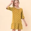 Cheapest 🧨 Trend Blossoms Mustard & Black Polka Dot Bell-Sleeve Ruffle-Hem Shift 👗 Dress - 👧 Girls 🛒 -Trend Blossoms-shop zu109743551 main tm1665749096
