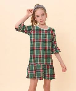 Best reviews of 👍 Trend Blossoms Red & Green Plaid Bell-Sleeve Ruffle-Hem Shift 👗 Dress - 👧 Girls 🎁