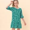 Flash Sale ⌛ Trend Blossoms Teal Floral Bell-Sleeve Ruffle-Hem Shift 👗 Dress - 👧 Girls ⌛ -Trend Blossoms-shop zu109743615 main tm1665749096