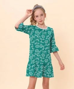 Flash Sale ⌛ Trend Blossoms Teal Floral Bell-Sleeve Ruffle-Hem Shift 👗 Dress - 👧 Girls ⌛