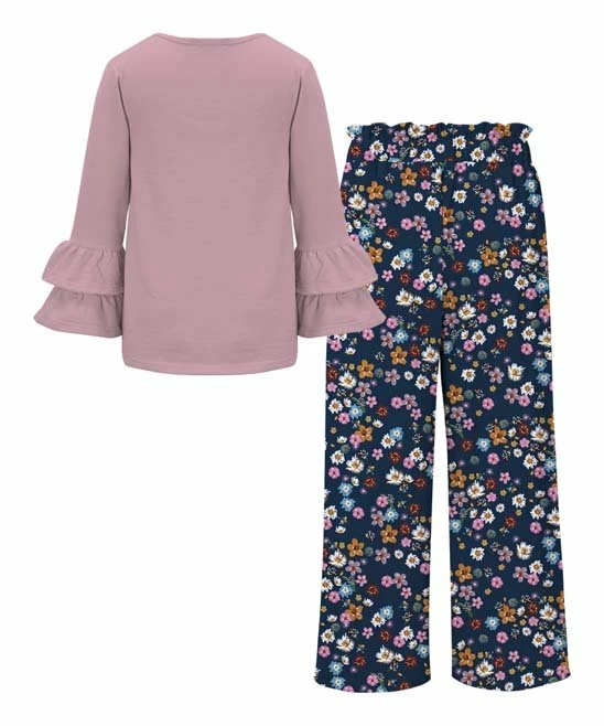 Brand new ๐ Trend Blossoms Dusty Pink Long-Sleeve Top & Navy Floral Wide-Leg Pants - ๐ง Girls โ 5 Brand new ๐ Trend Blossoms Dusty Pink Long-Sleeve Top & Navy Floral Wide-Leg Pants - ๐ง Girls โ - Image 3