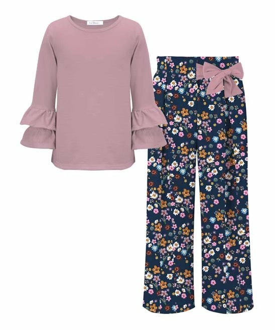 Brand new ๐ Trend Blossoms Dusty Pink Long-Sleeve Top & Navy Floral Wide-Leg Pants - ๐ง Girls โ 3 Brand new ๐ Trend Blossoms Dusty Pink Long-Sleeve Top & Navy Floral Wide-Leg Pants - ๐ง Girls โ