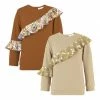 Best Sale ⌛ Trend Blossoms Light Brown & Cream Floral Ruffle-Accent Long Sleeve Top Set - 👧 Girls 😀 -Trend Blossoms-shop zu109785487 main tm1666207210