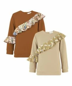 Best Sale ⌛ Trend Blossoms Light Brown & Cream Floral Ruffle-Accent Long Sleeve Top Set - 👧 Girls 😀