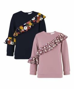 Promo ⭐ Trend Blossoms Dark Navy & Dusty Pink Leopard Ruffle-Accent Long Sleeve Top Set - 👧 Girls ⌛
