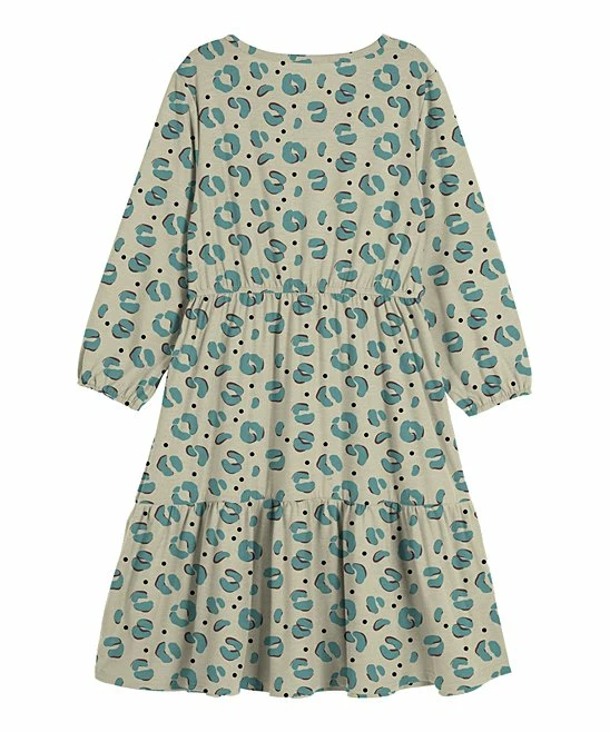 Best deal 👏 Trend Blossoms Sage Green & Dusty Teal Leopard Ruffle-Accent A-Line 👗 Dress - 👧 Girls 🎉 4 Best deal 👏 Trend Blossoms Sage Green & Dusty Teal Leopard Ruffle-Accent A-Line 👗 Dress - 👧 Girls 🎉 - Image 2