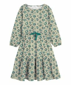 Best deal 👏 Trend Blossoms Sage Green & Dusty Teal Leopard Ruffle-Accent A-Line 👗 Dress - 👧 Girls 🎉