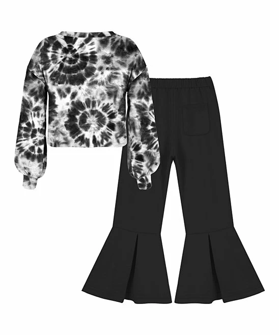 Cheap ๐ Trend Blossoms White Tie-Dye Bishop-Sleeve Top & Dark Charcoal Flare Pants - ๐ง Girls โจ 4 Cheap ๐ Trend Blossoms White Tie-Dye Bishop-Sleeve Top & Dark Charcoal Flare Pants - ๐ง Girls โจ - Image 2