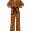 Flash Sale 🧨 Trend Blossoms Burnt Orange & Dark Navy Leopard Belted Cape-Sleeve Jumpsuit - 👧 Girls ✔️ -Trend Blossoms-shop zu109824351 main tm1666272112