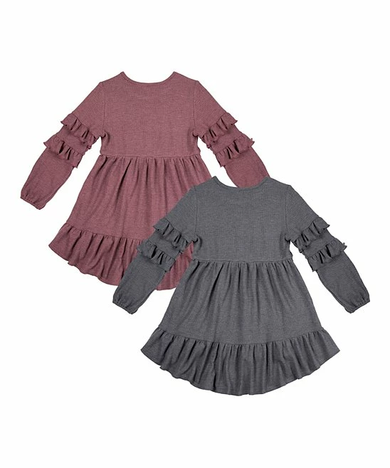 Cheap 👍 Trend Blossoms Dusty Maroon & Dark Gray Waffle-Knit Hi-Low Tunic Set - 👧 Girls 🥰 4 Cheap 👍 Trend Blossoms Dusty Maroon & Dark Gray Waffle-Knit Hi-Low Tunic Set - 👧 Girls 🥰 - Image 2