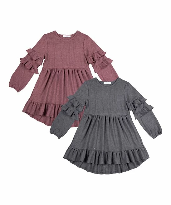 Cheap 👍 Trend Blossoms Dusty Maroon & Dark Gray Waffle-Knit Hi-Low Tunic Set - 👧 Girls 🥰 3 Cheap 👍 Trend Blossoms Dusty Maroon & Dark Gray Waffle-Knit Hi-Low Tunic Set - 👧 Girls 🥰