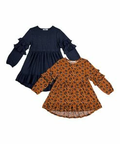 Brand new 🤩 Trend Blossoms Burnt Orange & Navy Leopard Ruffle-Accent Hi-Low Tunic Set - 👧 Girls ❤️