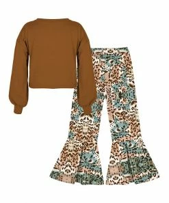 Top 10 👍 Trend Blossoms Light Brown Bishop-Sleeve Top & Teal Animal-Print Flare Pants - 👧 Girls 👏 -Trend Blossoms-shop zu109824357 alt 2 tm1666272112