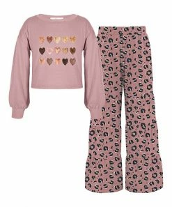 Outlet 🎁 Trend Blossoms Dusty Pink Heart Bishop-Sleeve Top & Leopard Tiered Pants - 👧 Girls ✨