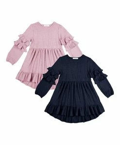 Best Sale 🛒 Trend Blossoms Dusty Pink & Navy Waffle-Knit Hi-Low Tunic Set - 👧 Girls 🔔