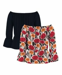 New 😍 Trend Blossoms Red & Orange Watercolor Floral Bow Off-Shoulder Top Set - 👧 Girls 😀 -Trend Blossoms-shop zu109824459 alt 2 tm1666272112