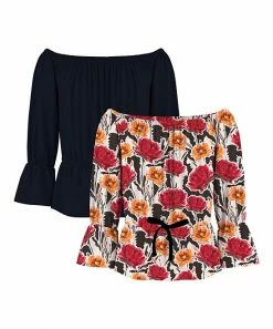 New 😍 Trend Blossoms Red & Orange Watercolor Floral Bow Off-Shoulder Top Set - 👧 Girls 😀