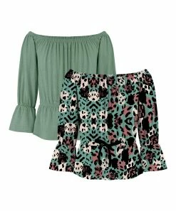 Buy ✔️ Trend Blossoms Light Green & Light Teal Animal-Print Bow Off-Shoulder Top Set - 👧 Girls 😉 -Trend Blossoms-shop zu109824460 alt 2 tm1666272112