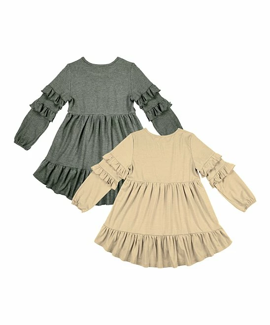 Best Sale 🎁 Trend Blossoms Cream & Dark Green Waffle-Knit Hi-Low Tunic Set - 👧 Girls 🛒 4 Best Sale 🎁 Trend Blossoms Cream & Dark Green Waffle-Knit Hi-Low Tunic Set - 👧 Girls 🛒 - Image 2