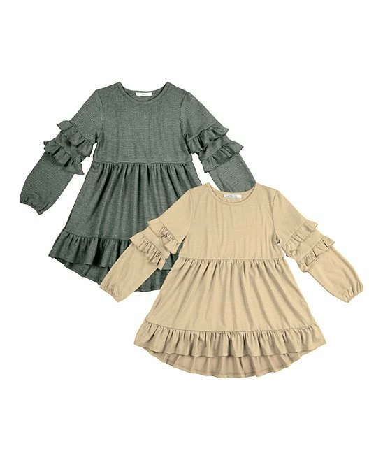 Best Sale 🎁 Trend Blossoms Cream & Dark Green Waffle-Knit Hi-Low Tunic Set - 👧 Girls 🛒 3 Best Sale 🎁 Trend Blossoms Cream & Dark Green Waffle-Knit Hi-Low Tunic Set - 👧 Girls 🛒