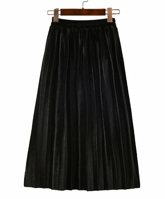 Cheap ⭐ Trend Blossoms Black Velvet Pleated Maxi 👗 Skirt - 👧 Girls 🥰 4 Cheap ⭐ Trend Blossoms Black Velvet Pleated Maxi 👗 Skirt - 👧 Girls 🥰 - Image 2