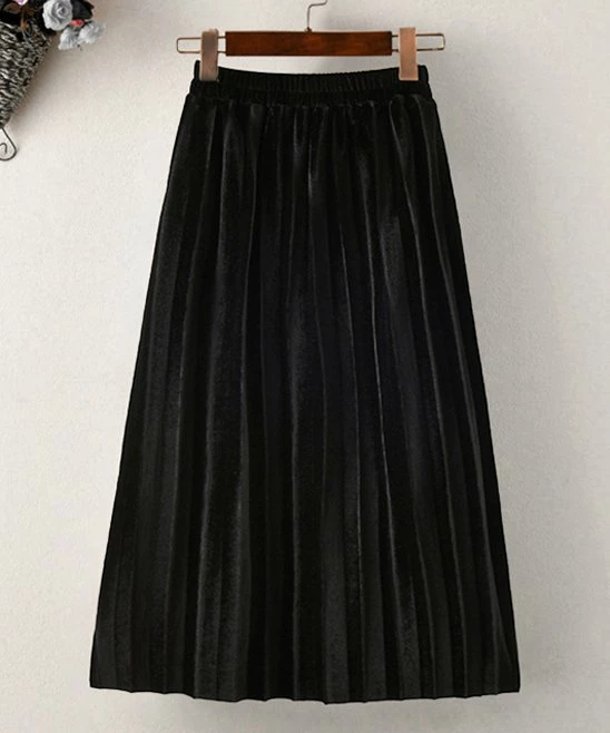 Cheap ⭐ Trend Blossoms Black Velvet Pleated Maxi 👗 Skirt - 👧 Girls 🥰 3 Cheap ⭐ Trend Blossoms Black Velvet Pleated Maxi 👗 Skirt - 👧 Girls 🥰