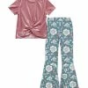 Top 10 🧨 Trend Blossoms Pink Velvet Knot-Front Top & Blue Floral Flare Pants - 👧 Girls ✨ -Trend Blossoms-shop zu109879915 main tm1666453664