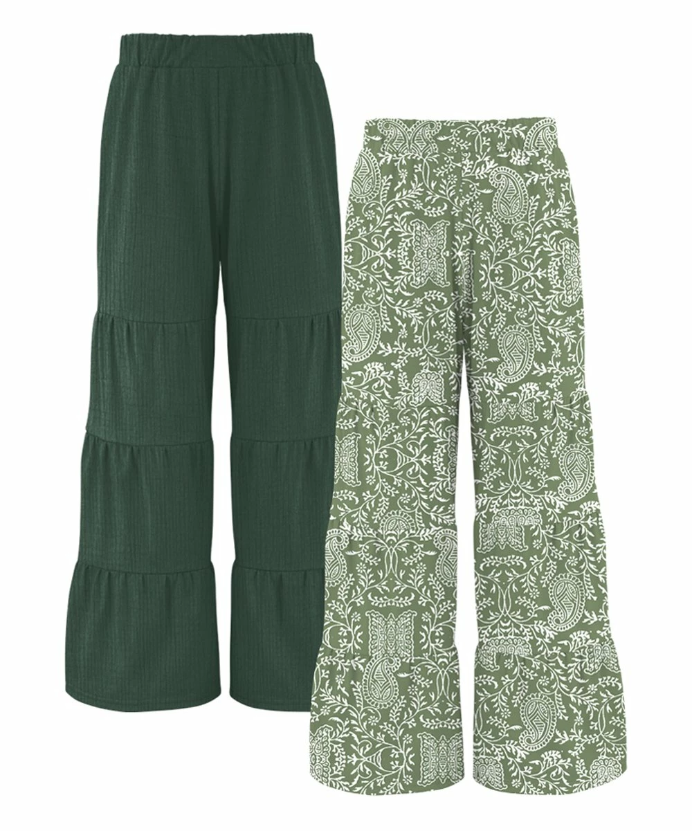 Cheapest โจ Trend Blossoms Sage Green & Dark Green Crinkle & Floral Paisley Tiered Pants Set - ๐ง Girls ๐ 4 Cheapest โจ Trend Blossoms Sage Green & Dark Green Crinkle & Floral Paisley Tiered Pants Set - ๐ง Girls ๐ - Image 2