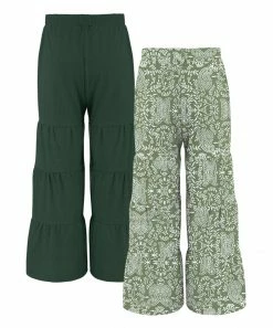 Trend Blossoms-shop 21 Cheapest ✨ Trend Blossoms Sage Green & Dark Green Crinkle & Floral Paisley Tiered Pants Set - 👧 Girls 👏