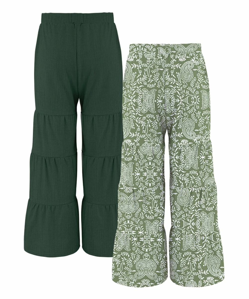 Cheapest โจ Trend Blossoms Sage Green & Dark Green Crinkle & Floral Paisley Tiered Pants Set - ๐ง Girls ๐ 3 Cheapest โจ Trend Blossoms Sage Green & Dark Green Crinkle & Floral Paisley Tiered Pants Set - ๐ง Girls ๐