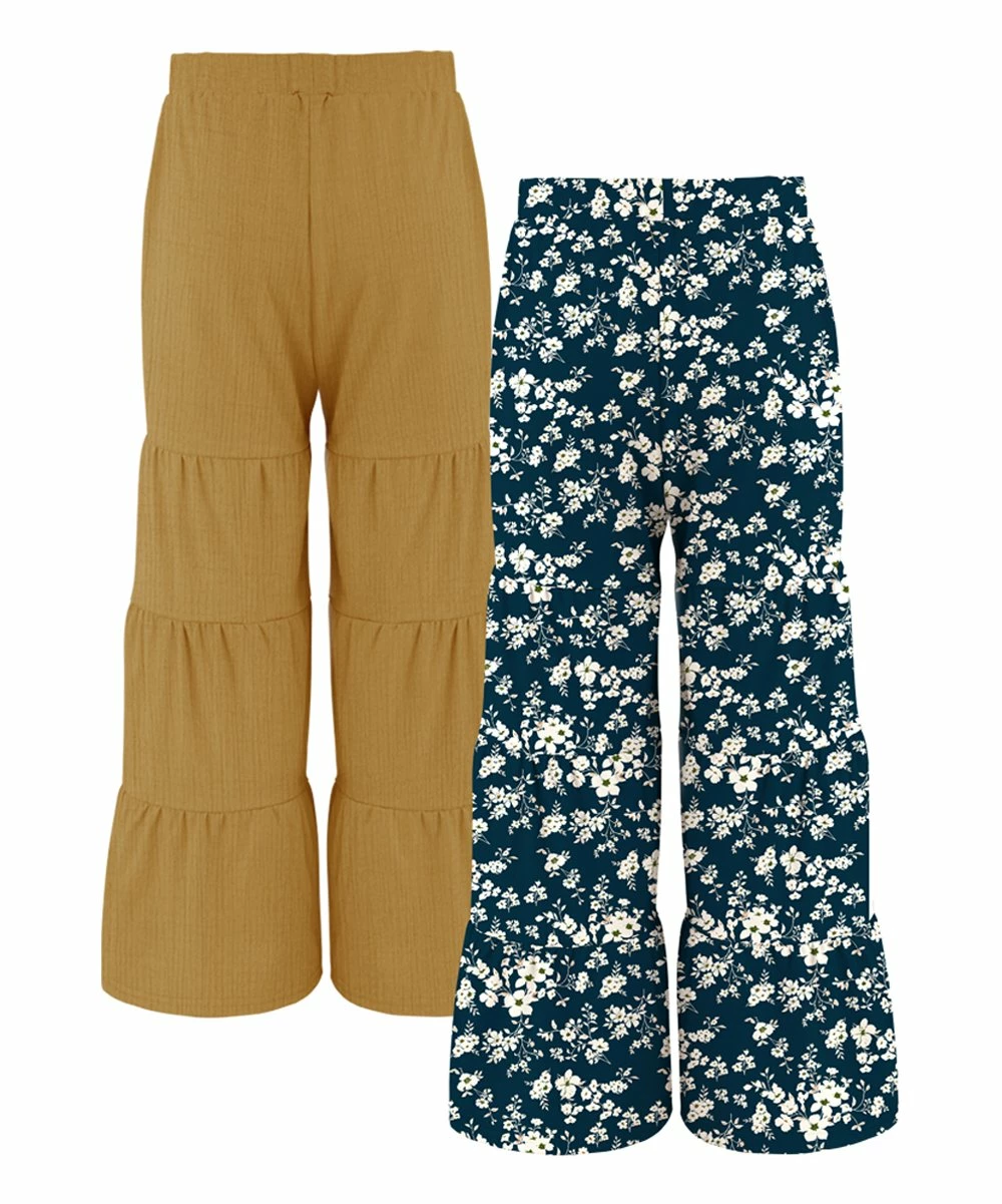 Outlet ๐งจ Trend Blossoms Navy & Mustard Crinkle & Floral Tiered Pants Set - ๐ง Girls ๐ 5 Outlet ๐งจ Trend Blossoms Navy & Mustard Crinkle & Floral Tiered Pants Set - ๐ง Girls ๐ - Image 3