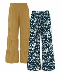 Trend Blossoms-shop 27 Outlet 🧨 Trend Blossoms Navy & Mustard Crinkle & Floral Tiered Pants Set - 👧 Girls 🌟