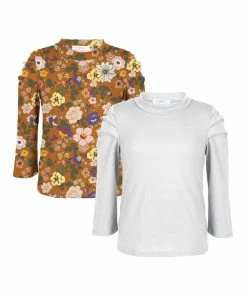 Trend Blossoms-shop 29 Hot Sale 🥰 Trend Blossoms White & Cinnamon Floral Puff-Sleeve Top Set - 👧 Girls 🛒