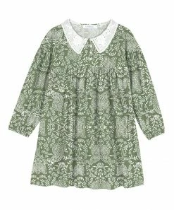 Deals 🥰 Trend Blossoms Sage Green & White Floral Paisley Lace-Collar Babydoll 👗 Dress - 👧 Girls ✔️