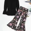 Best deal 🥰 Trend Blossoms Black Off-Shoulder Top & Pink Floral Flare Pants - 👧 Girls 🎁 -Trend Blossoms-shop zu110112411 main tm1667223064
