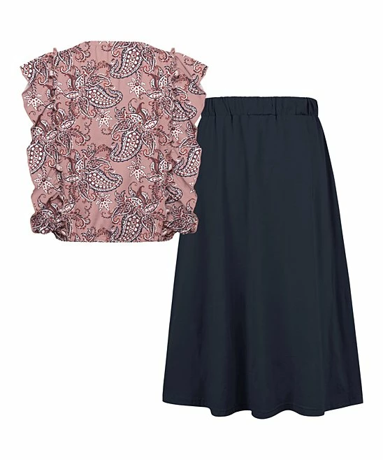 Outlet ๐ฏ Trend Blossoms Dusty Pink Paisley Ruffle Sleeveless Top & Navy Bow Maxi ๐ Skirt - ๐ง Girls ๐ 5 Outlet ๐ฏ Trend Blossoms Dusty Pink Paisley Ruffle Sleeveless Top & Navy Bow Maxi ๐ Skirt - ๐ง Girls ๐ - Image 3