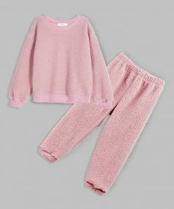 Best Sale 👏 Trend Blossoms Pink Fleece Drop-Shoulder Long-Sleeve Top & Joggers - 👧 Girls ⌛
