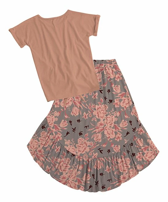 Brand new ๐งจ Trend Blossoms Dusty Coral Knot-Hem Short-Sleeve Tee & Floral Hi-Low ๐ Skirt - ๐ง Girls โ 5 Brand new ๐งจ Trend Blossoms Dusty Coral Knot-Hem Short-Sleeve Tee & Floral Hi-Low ๐ Skirt - ๐ง Girls โ - Image 3