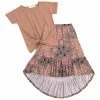 Brand new 🧨 Trend Blossoms Dusty Coral Knot-Hem Short-Sleeve Tee & Floral Hi-Low 👗 Skirt - 👧 Girls ⌛ -Trend Blossoms-shop zu110264664 main tm1667827434