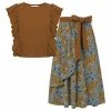 Outlet 🔥 Trend Blossoms Brown Ruffle Sleeveless Top & Dusty Blue Floral Bow Maxi 👗 Skirt - 👧 Girls ⭐ -Trend Blossoms-shop zu110264752 main tm1667827434