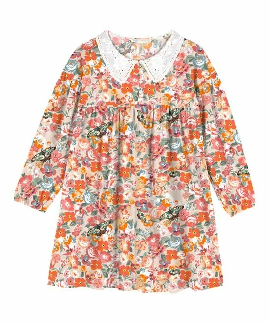 Buy ⌛ Trend Blossoms Pink & Orange Floral Butterfly Lace-Collar Babydoll 👗 Dress - 👧 Girls ❤️ 3 Buy ⌛ Trend Blossoms Pink & Orange Floral Butterfly Lace-Collar Babydoll 👗 Dress - 👧 Girls ❤️