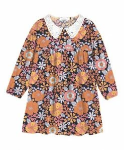 Wholesale 😉 Trend Blossoms Navy & Orange Floral Lace-Collar Babydoll 👗 Dress - 👧 Girls 🥰
