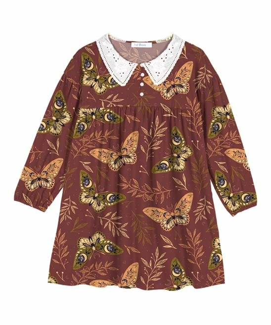 New ๐ฅ Trend Blossoms Rust Red & Apricot Leaf Butterfly Lace-Collar Babydoll ๐ Dress - ๐ง Girls ๐ฅ 3 New ๐ฅ Trend Blossoms Rust Red & Apricot Leaf Butterfly Lace-Collar Babydoll ๐ Dress - ๐ง Girls ๐ฅ
