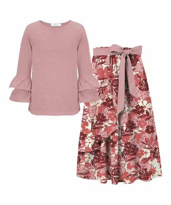 Brand new ๐ Trend Blossoms Dusty Pink Ruffle Long-Sleeve Top & Floral Bow-Accent Maxi ๐ Skirt - ๐ง Girls ๐ 3 Brand new ๐ Trend Blossoms Dusty Pink Ruffle Long-Sleeve Top & Floral Bow-Accent Maxi ๐ Skirt - ๐ง Girls ๐