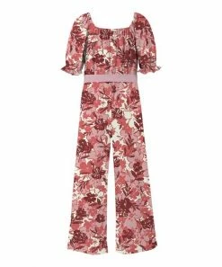 New 🌟 Trend Blossoms Light Cream & Pink Floral Puff-Sleeve Bow-Belt Jumpsuit - 👧 Girls 🔔 -Trend Blossoms-shop zu110555225 alt 1 tm1668454044