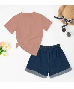 Buy 👏 Trend Blossoms Dusty Coral 'This Girl Can' Graphic Tee & Denim High-Waist Shorts - 👧 Girls ✔️ -Trend Blossoms-shop zu110724859 alt 3 tm1668627310