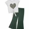 Best deal 🤩 Trend Blossoms White Leopard Heart Knot-Front Top & Green Flare Pants - 👧 Girls 👏 -Trend Blossoms-shop zu110724863 main tm1668627310